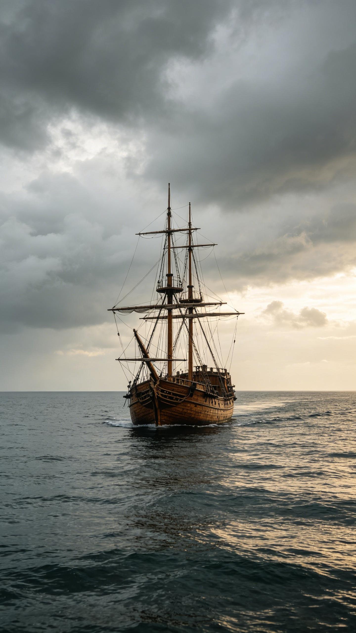 Tiny Boat Drifting On Wide Sea