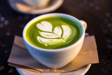 Cold Matcha Latte with Sweet Red Bean